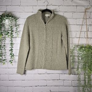 EVAN-PICONE FULL-ZIP KNIT CARDIGAN MOCK NECK COLLAR GREIGE WOMENS MED